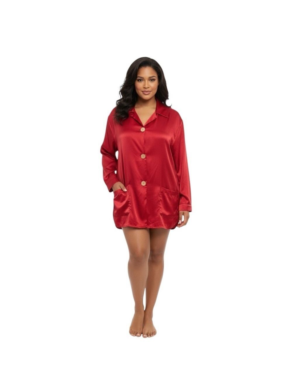 Vintage Victoria’s Secret Size L Red Satin Sleep Shirt with Pockets
